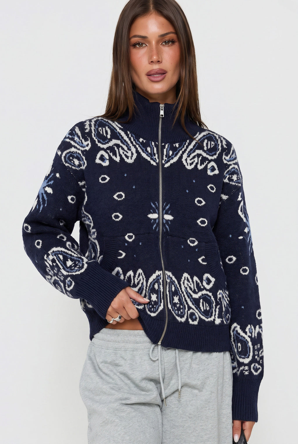 Bandana cardigan navy